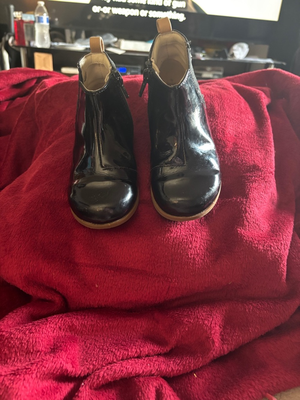Clarks Black Patent Pull-Tab Zip Ankle Boots for Kids